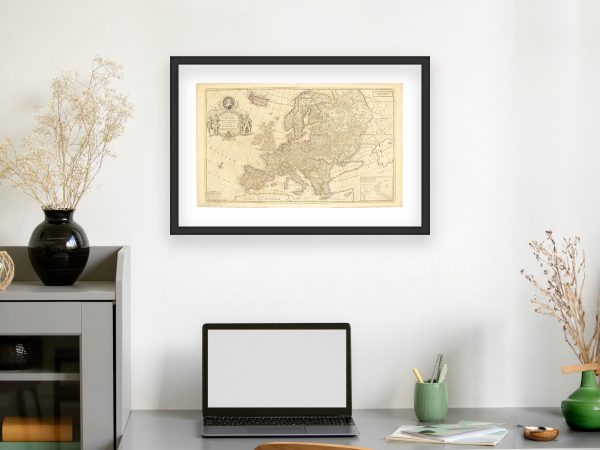 1740 Map of Europe - Queen Caroline Tribute Map, Detailed European Countries, Historic Geography and Borders, Royal Cartographic Design