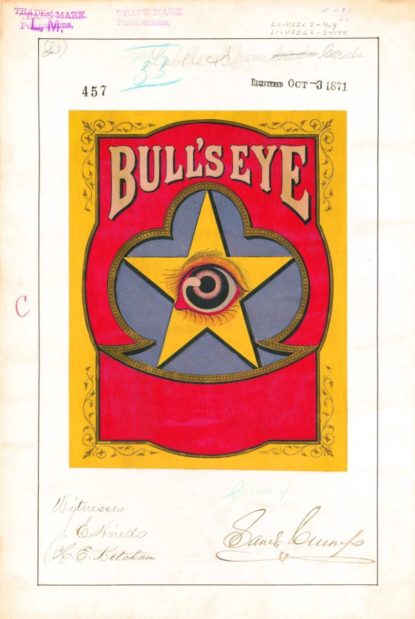 Bull’s Eye Trademark 1871 Print - Vintage Bullseye Logo Art, Antique Publications Poster, Retro Advertising Label, Trademark Decor