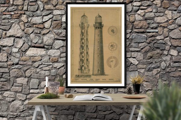 Cape Ann Lighthouse Blueprint - Massachusetts Lighthouse, Lighthouse Print, Maritime Poster, Beach House Decor, Lighthouse Poster