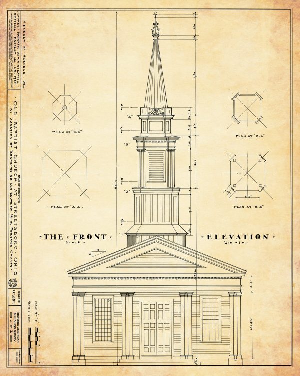 Old Baptist Church Blueprint Drawing - Streetsboro Ohio Blueprint, Ohio Church Drawing, Home Decor, Wall Decor, Blueprint Décor
