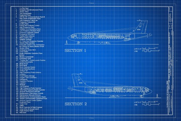 Looking Glass Airborne Command Post Blueprint Poster - Looking Glass Drawing, Air Force Poster, US Air Force Blueprint, EC-135 Aircraft