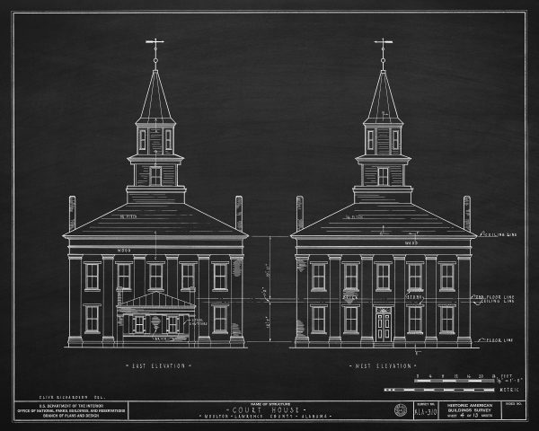 Lawrence County Courthouse Elevation Drawing - Courthouse Poster, Courthouse Drawing, Law Firm Decor, Moulton Courthouse, Alabama Courthouse