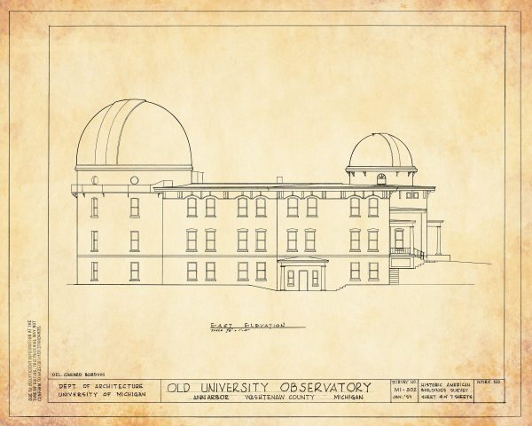 Detroit Observatory Drawing Blueprint - Old University Observatory, Michigan University Observatory, Home Décor, Blueprint Décor, Astronomy