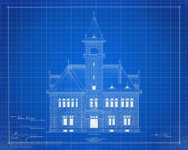 Charleston West Virginia Courthouse Post Office Blueprint Elevation Drawing - Charleston Courthouse Blueprint, Law Firm Décor, Office Décor