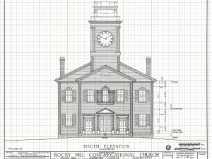 Rocky Hill Congregational Church Elevation Drawing – Connecticut Church Blueprint, Church Drawing, Religious Home Décor, Blueprint Décor