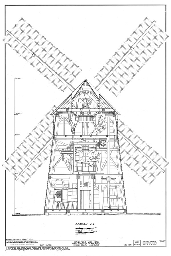 Hook Windmill Section Drawing - 1806 Windmill Poster, Windmill Blueprint, Farm Decor, East Hampton New York Windmill, Historic Building