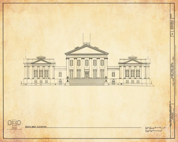 Virginia State Capitol Building Blueprint Drawing - Capitol Building Blueprint, Virginia Capitol, Home Décor, Wall Décor, Blueprint Decor
