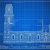 Church of the Madonna South Elevation Drawing - Fort Lee New Jersey Church Blueprint, Church Drawing, Home Wall Décor, Blueprint Décor